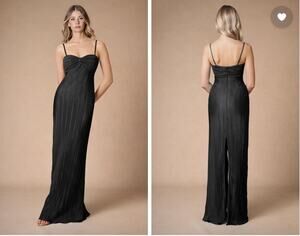 Azazie Atelier Nephele Dress Womens 14 Black Pleated Satin Maxi Slip Formal